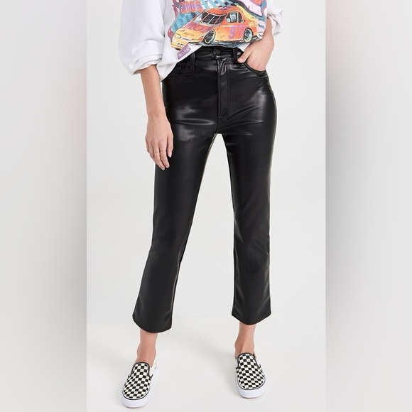 L1. MOTHER Rider Ankle Faux-Leather Black Fleece Lined Pants - Picture 1 of 11